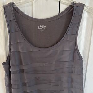 *LIKE NEW* LOFT Dk.Gray Shiny & Matte Layered Tank Top with Frayed Trim - M